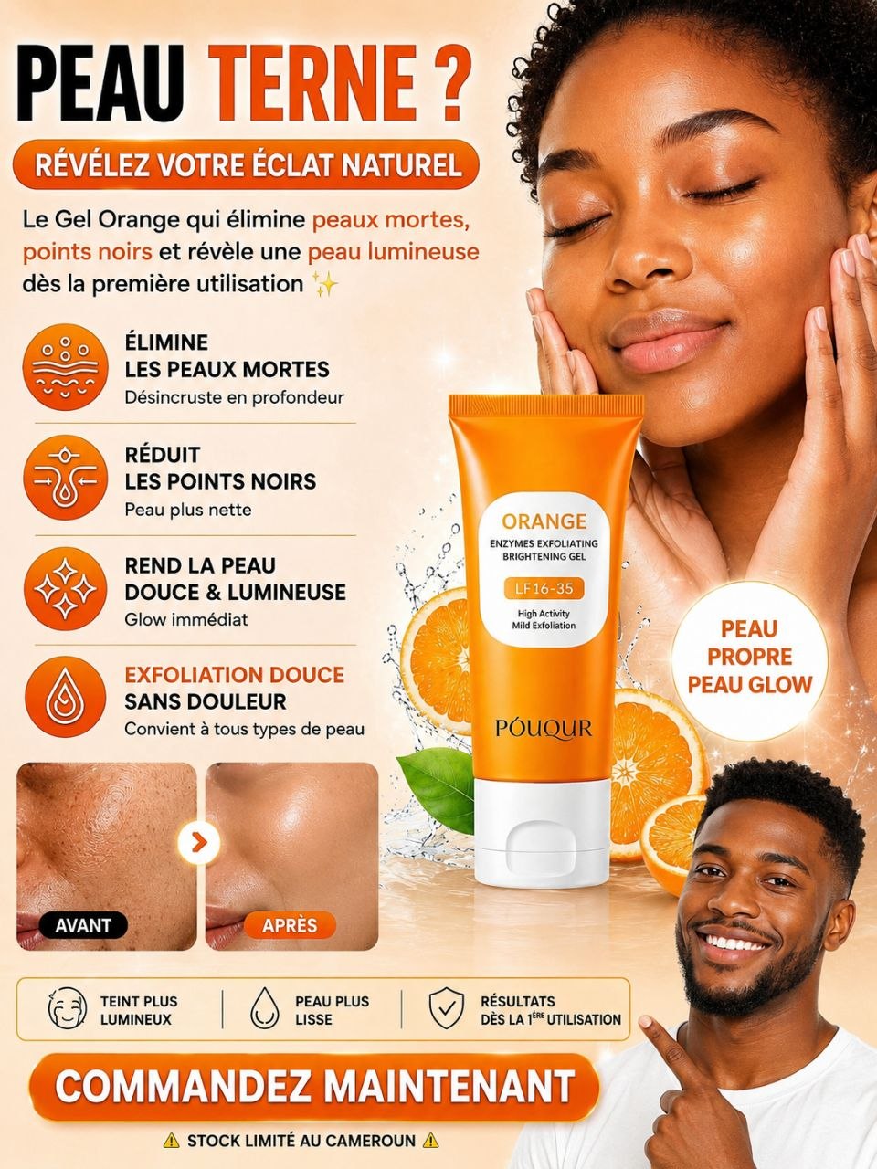 Gel Exfoliant Éclaircissant à l'Orange — Élimine les Cellules Mortes et Révèle ton Éclat Naturel